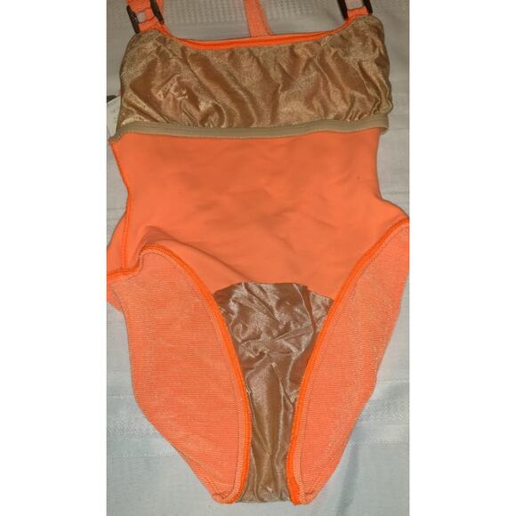 Vintage Baja Blue Swimsuit Sz 8 One Piece Neon Orange Tank Style Silver Detail - Picture 11 of 16